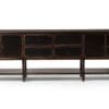 Stylish dark finish sideboard with antique charm, offering storage and display options for any decor.
