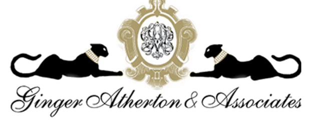 Luxurious logo design for Ginger Atherton & Associates featuring elegant panthers and ornate typography.