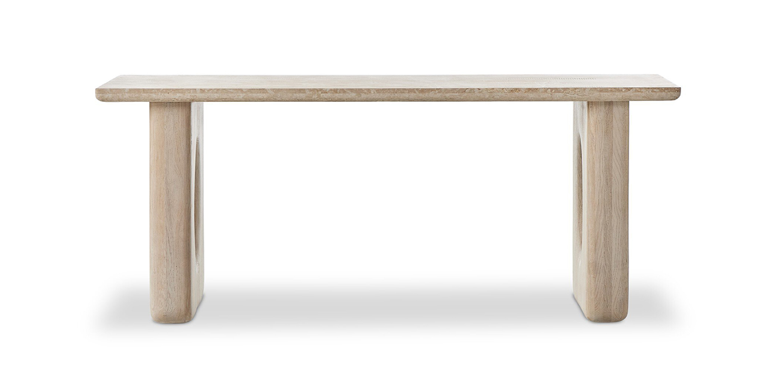 Elegant beige table with unique rounded legs, perfect for modern dining and stylish spaces.