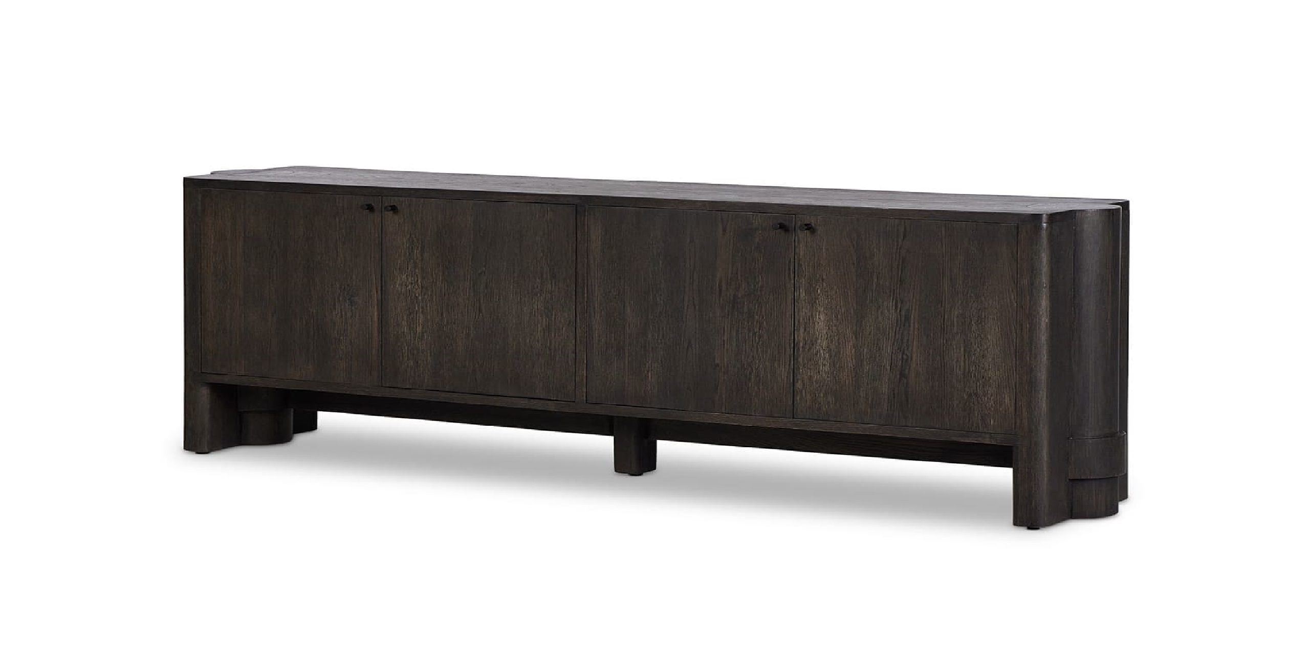Sleek dark wood sideboard with minimalist design, offering stylish storage for modern interiors.