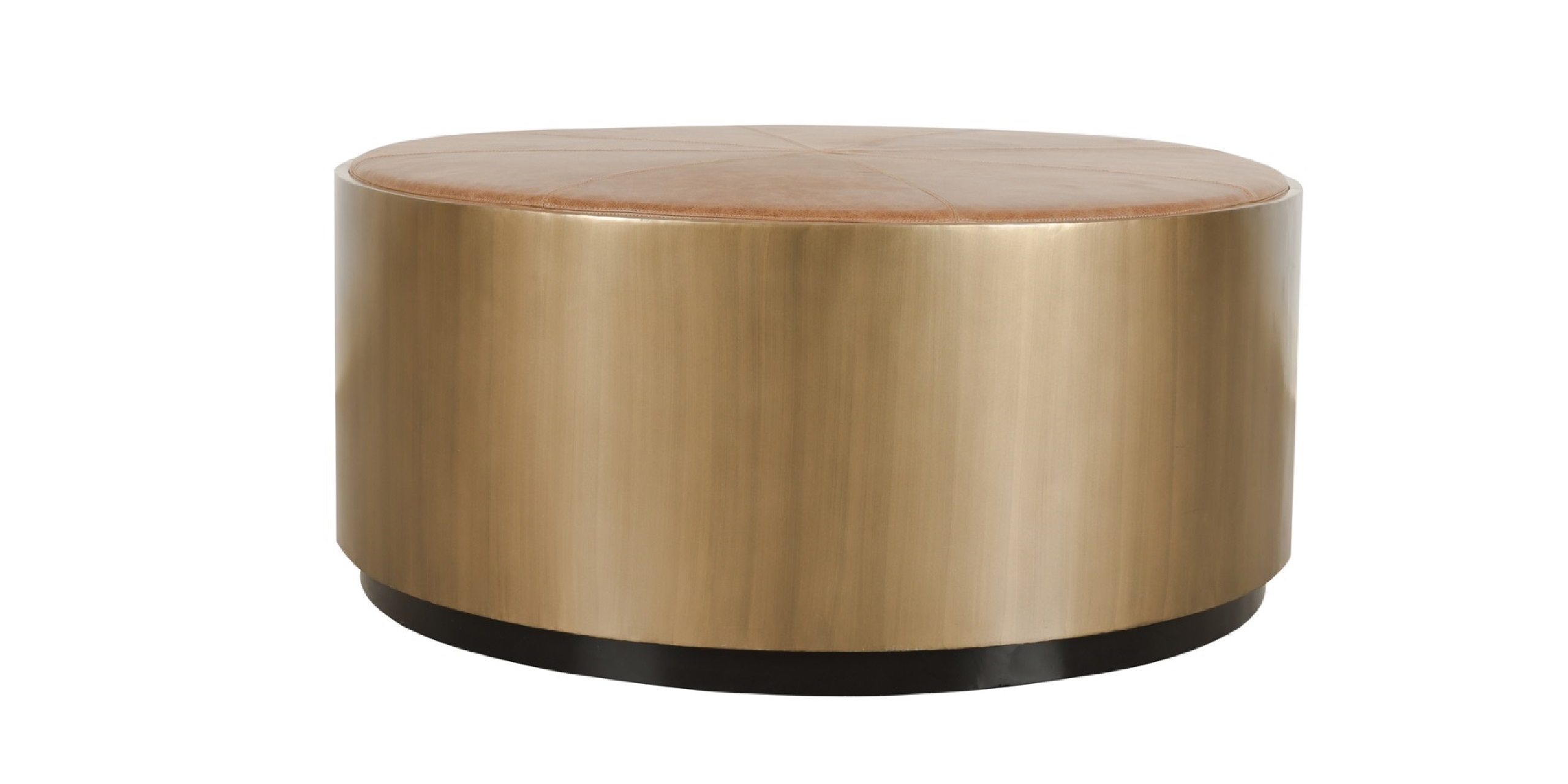 Elegant circular coffee table with warm wood top and luxurious gold base, perfect for any space.