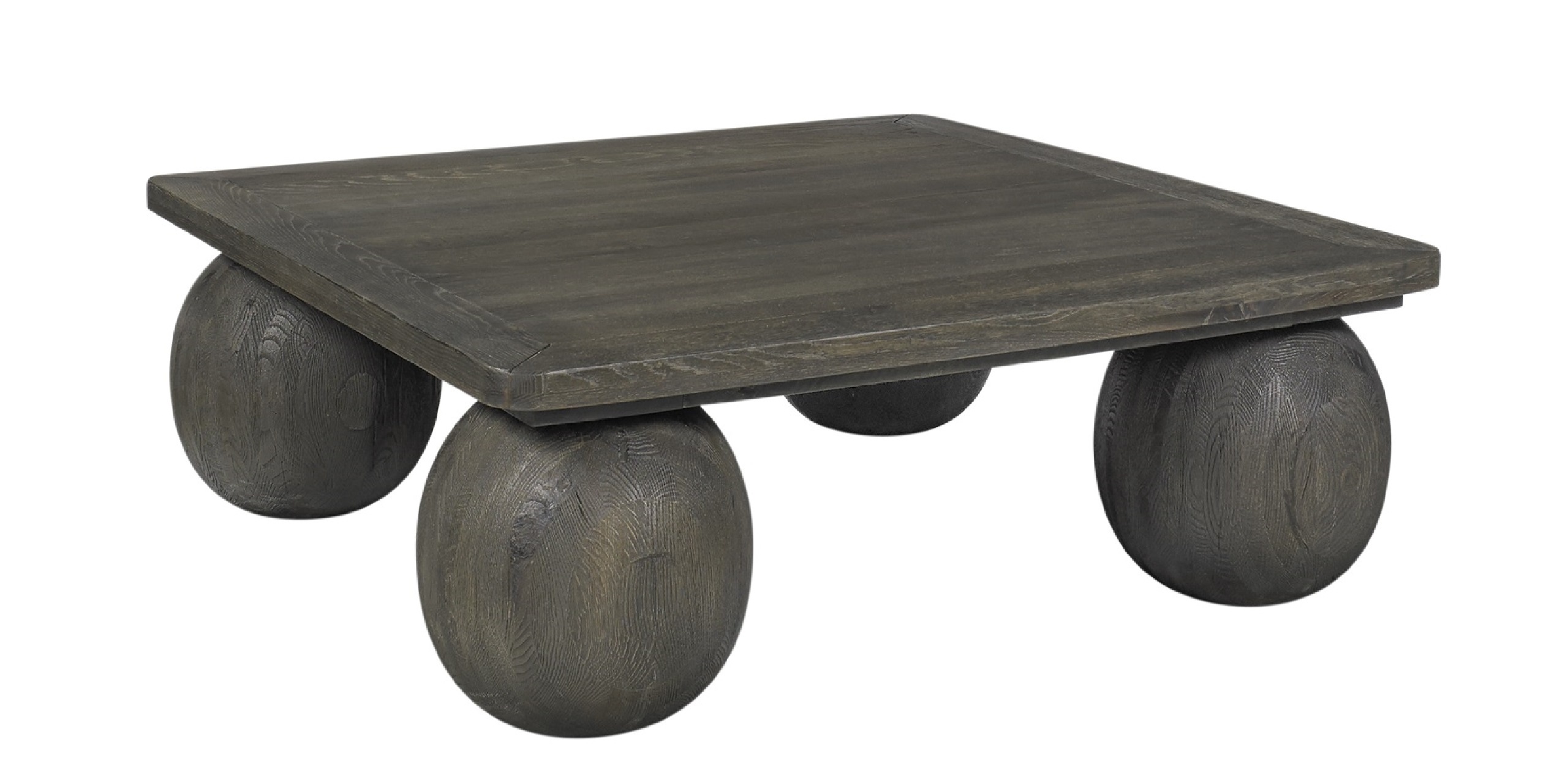 Elegant dark wood coffee table with round legs, blending rustic charm and modern design.