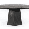 Modern round table with geometric base, matte finish, perfect for casual or formal dining.