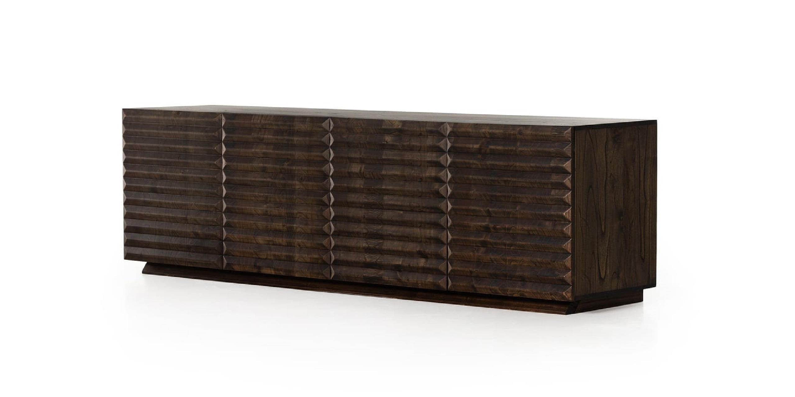 Chic dark brown ribbed sideboard, stylish storage solution for modern and elegant interiors.