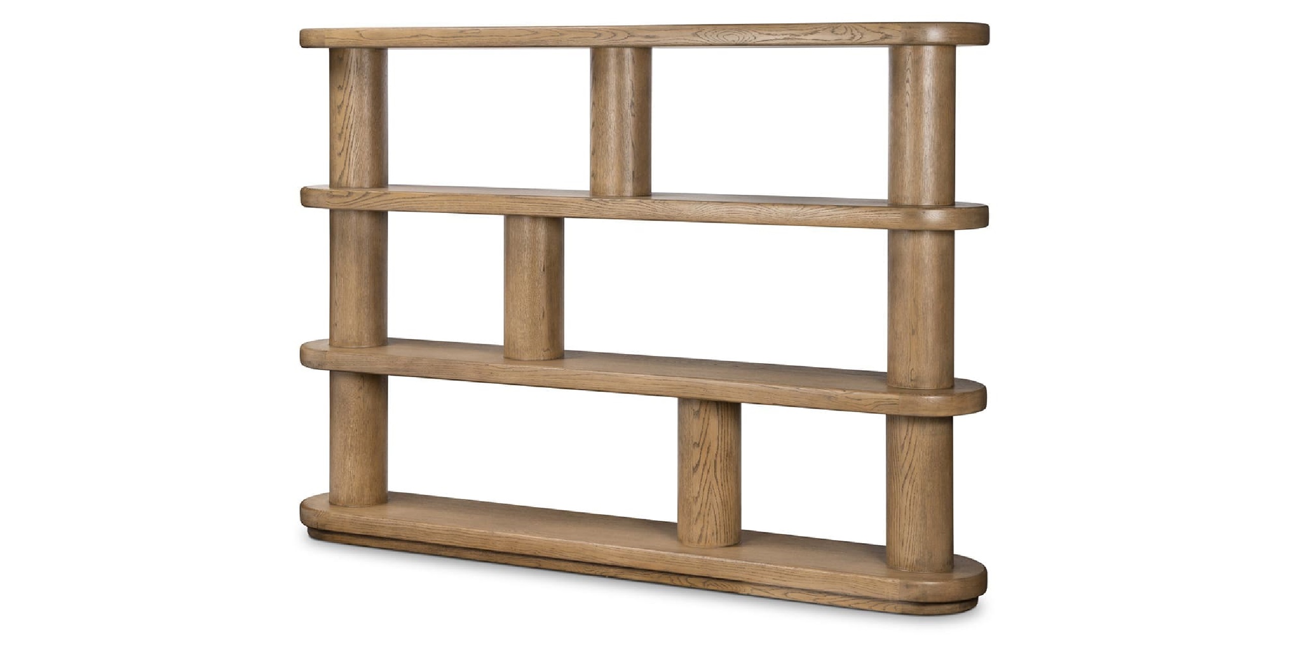 Sleek modern wood bookshelf with three shelves, perfect for stylish and airy interiors.