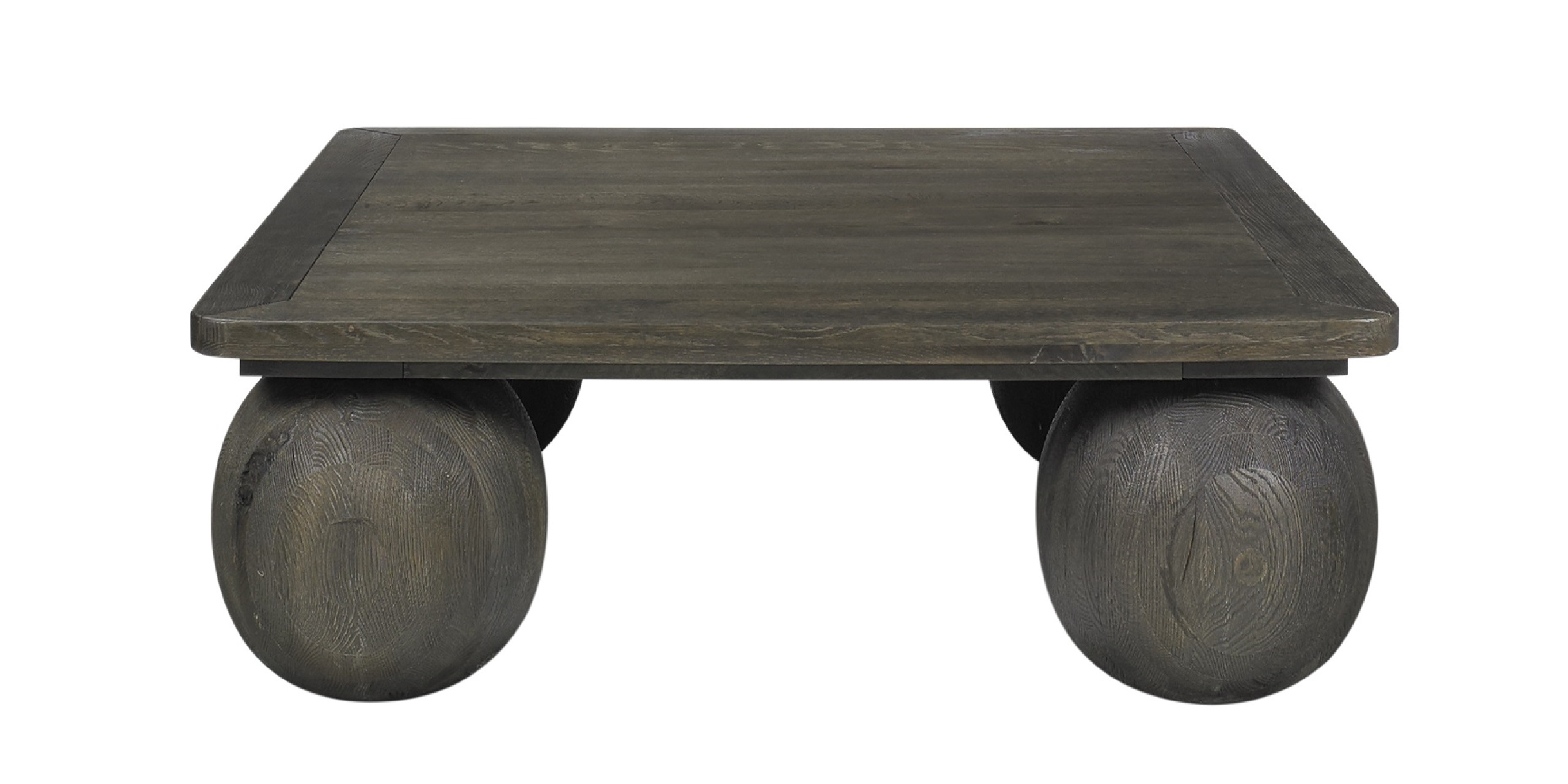 Contemporary dark wood coffee table with unique spherical legs for modern living spaces.