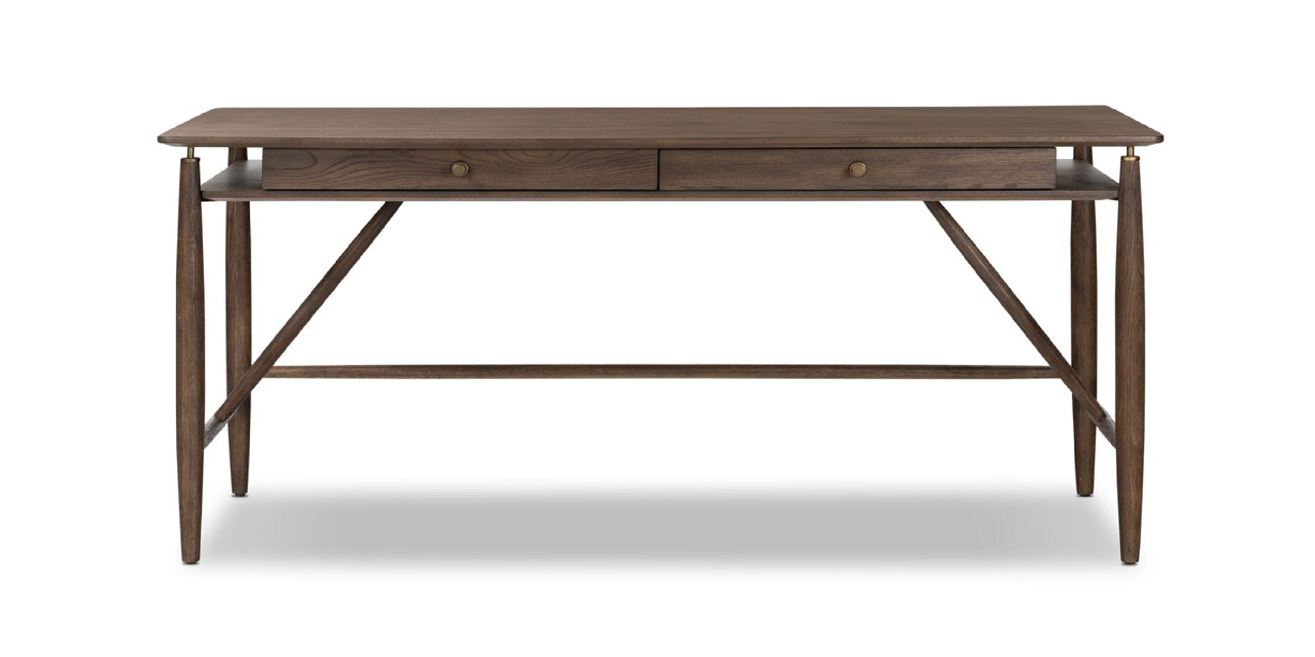 Sleek modern wooden desk with minimalist design and hidden storage, ideal for home or office.