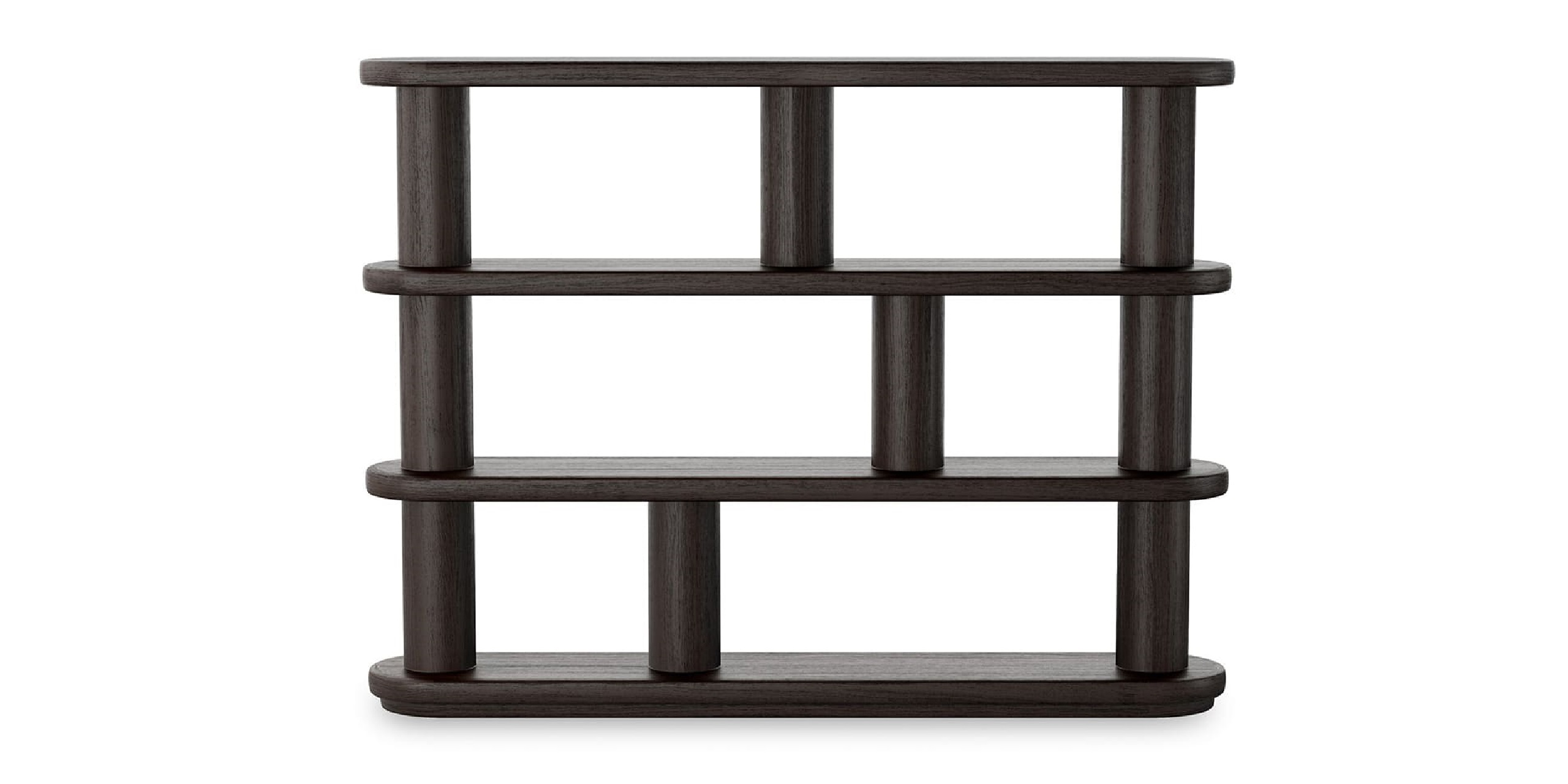 Sleek dark wood shelf with minimalist design, ideal for modern decor and stylish storage.