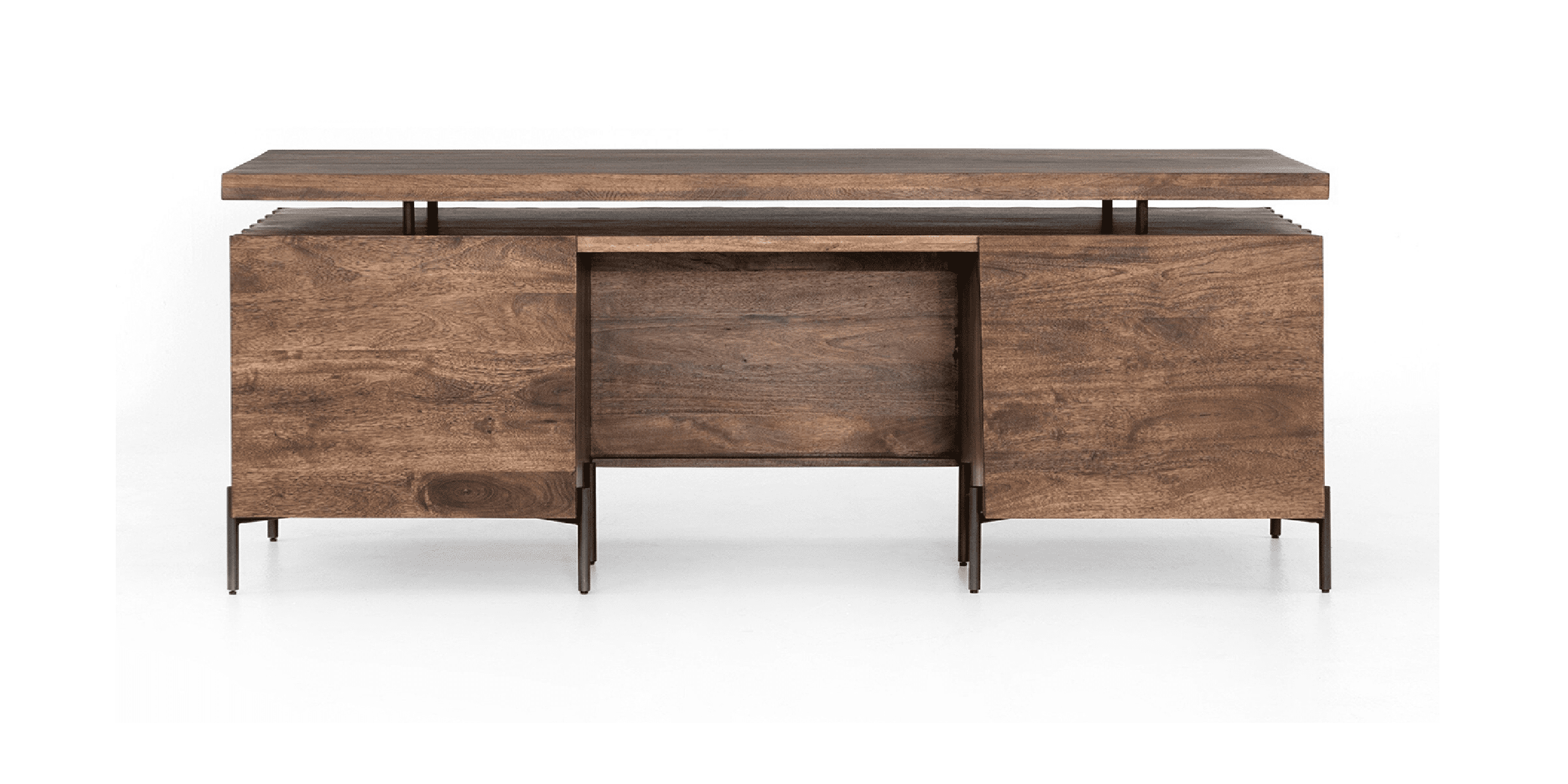 Modern wooden sideboard with metal legs, featuring a rich finish and stylish storage compartments.