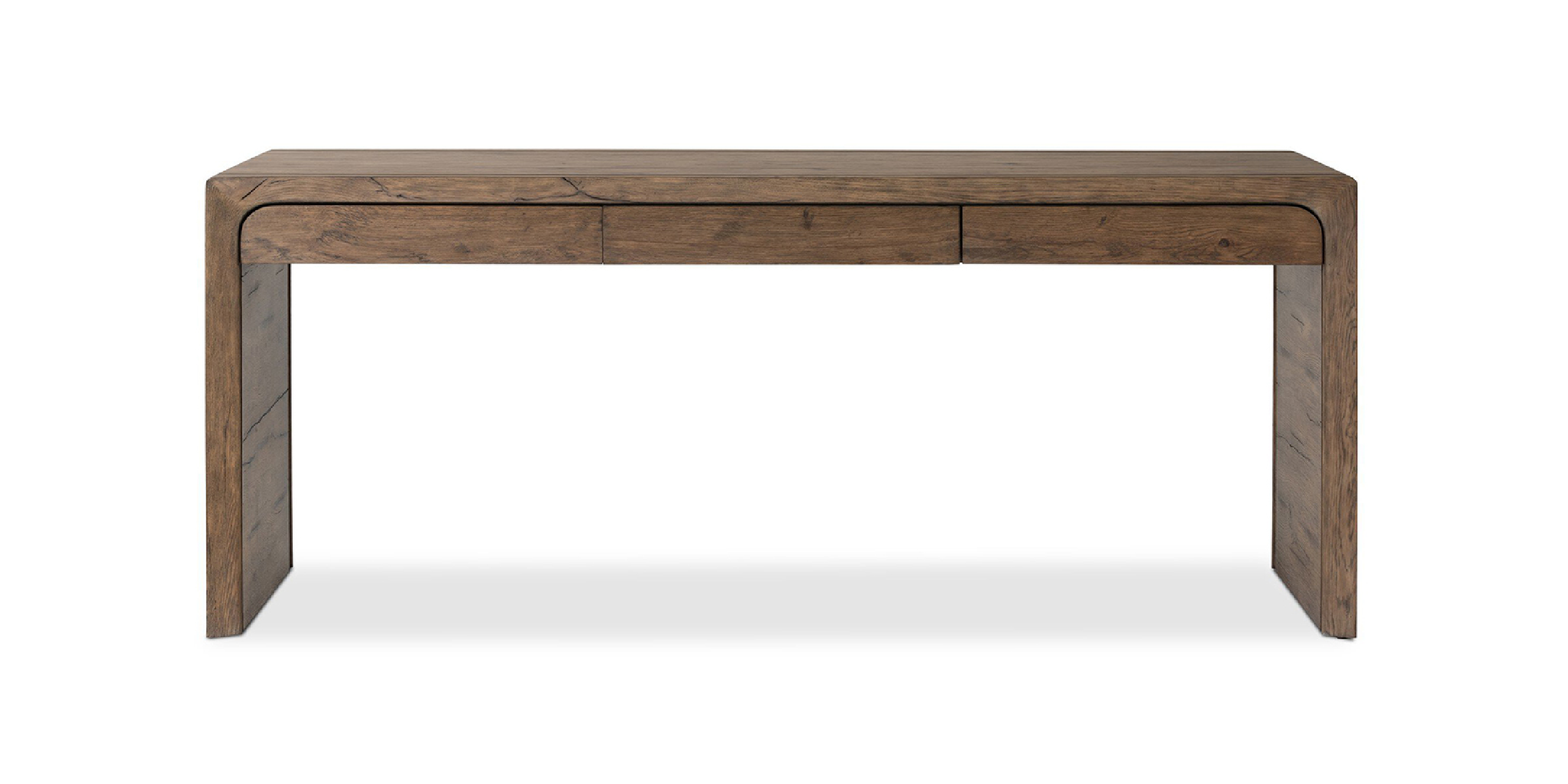 Contemporary rustic wooden console table with drawer, perfect for stylish storage in any space.