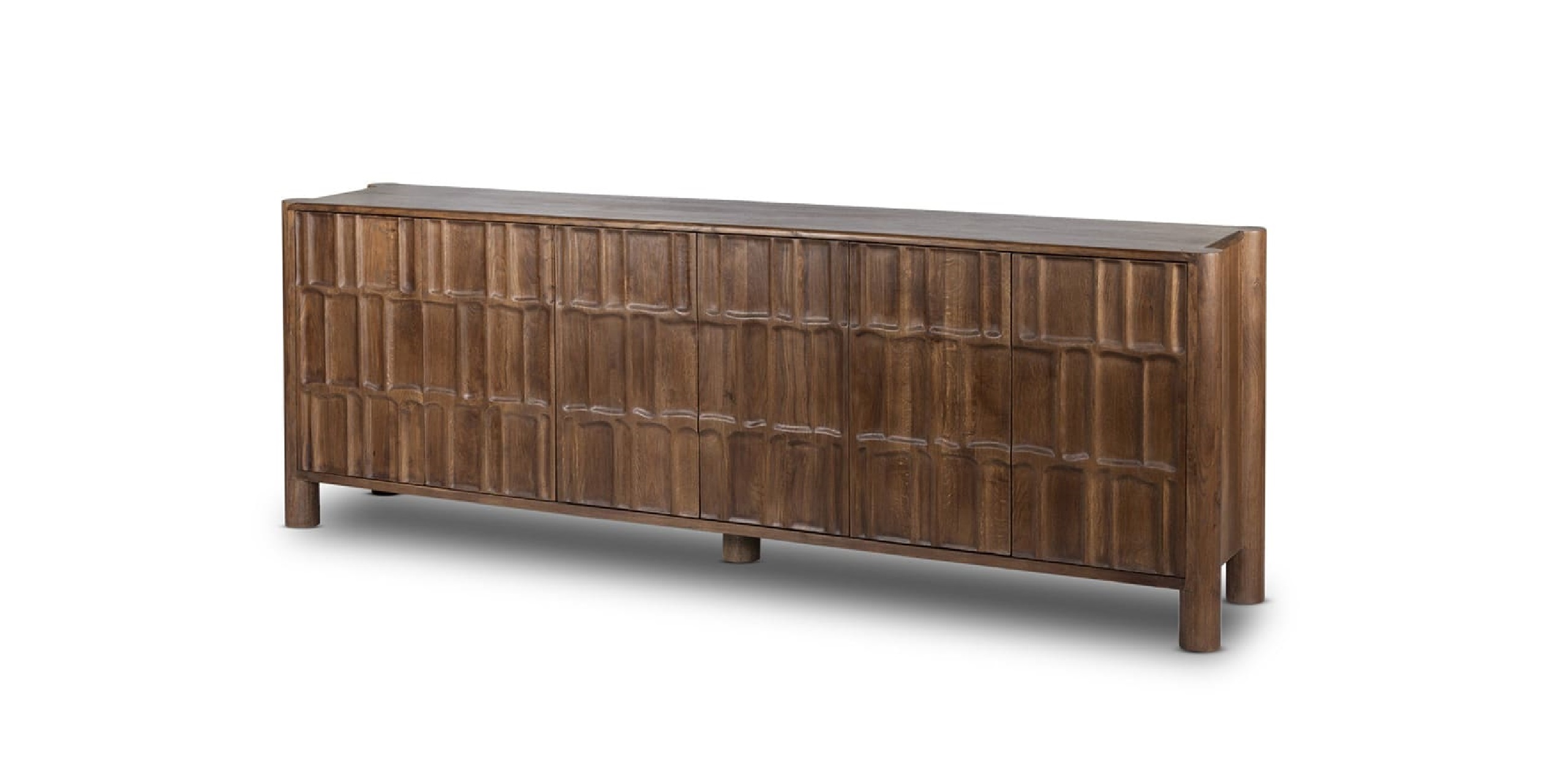 Elegant rustic wooden sideboard with arch-patterned doors and stylish storage for any living space.