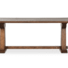 Sturdy rustic wooden dining table with natural grain and stable block legs, perfect for gatherings.