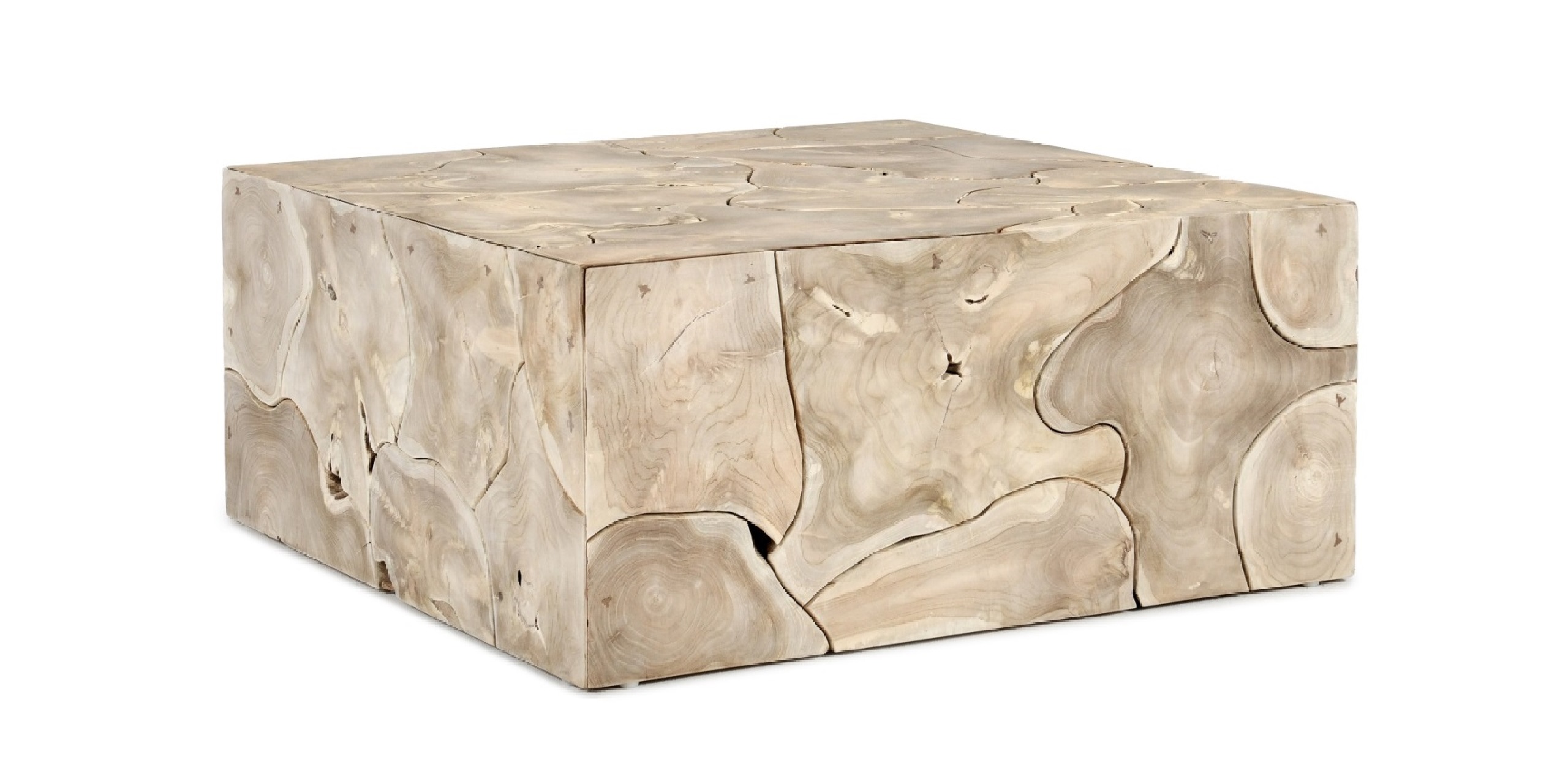 Stylish natural wood coffee table with organic design, featuring rich grain patterns and a polished finish.