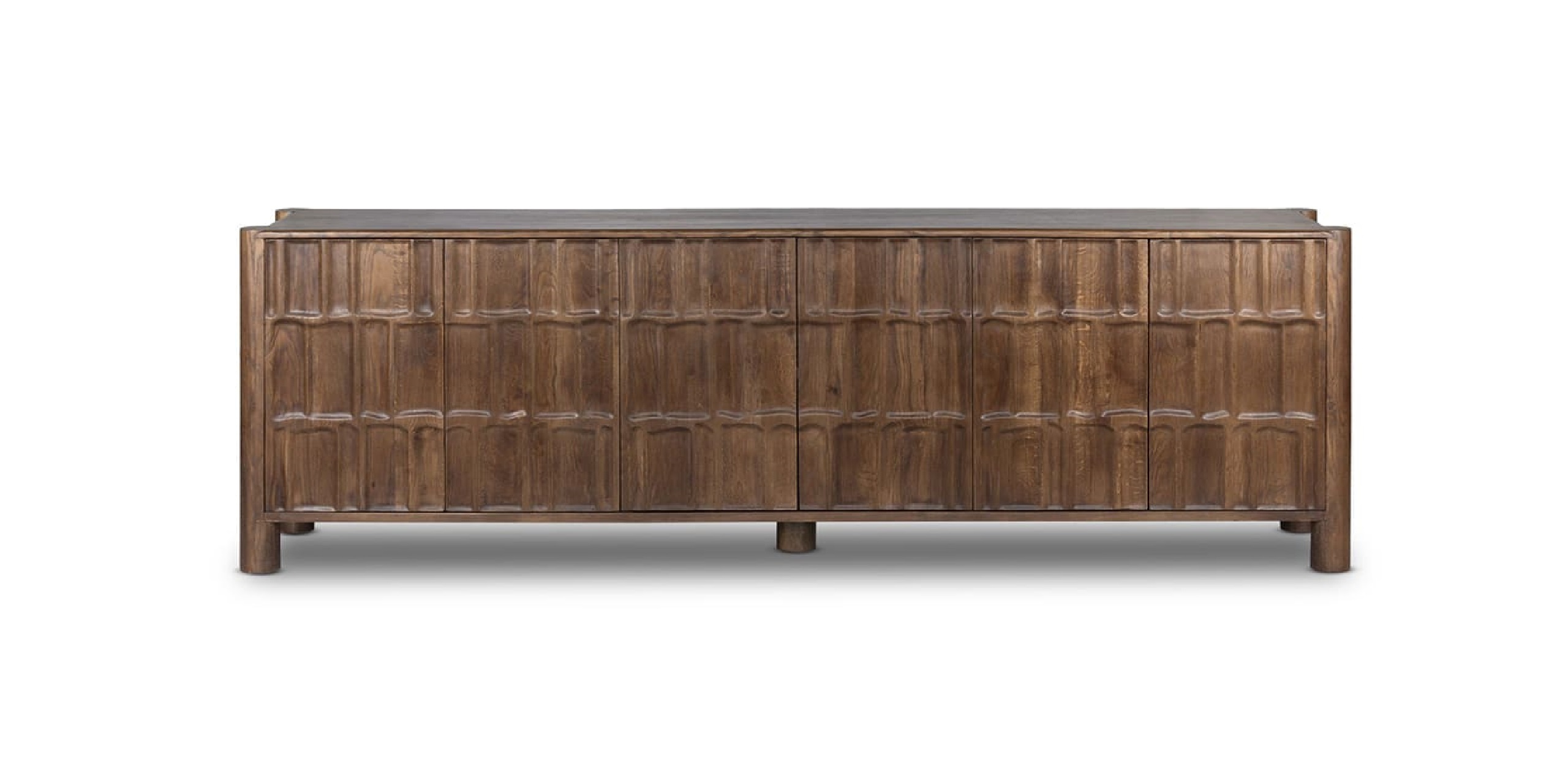 Stylish modern wooden sideboard with textured panels and versatile storage for any home decor.