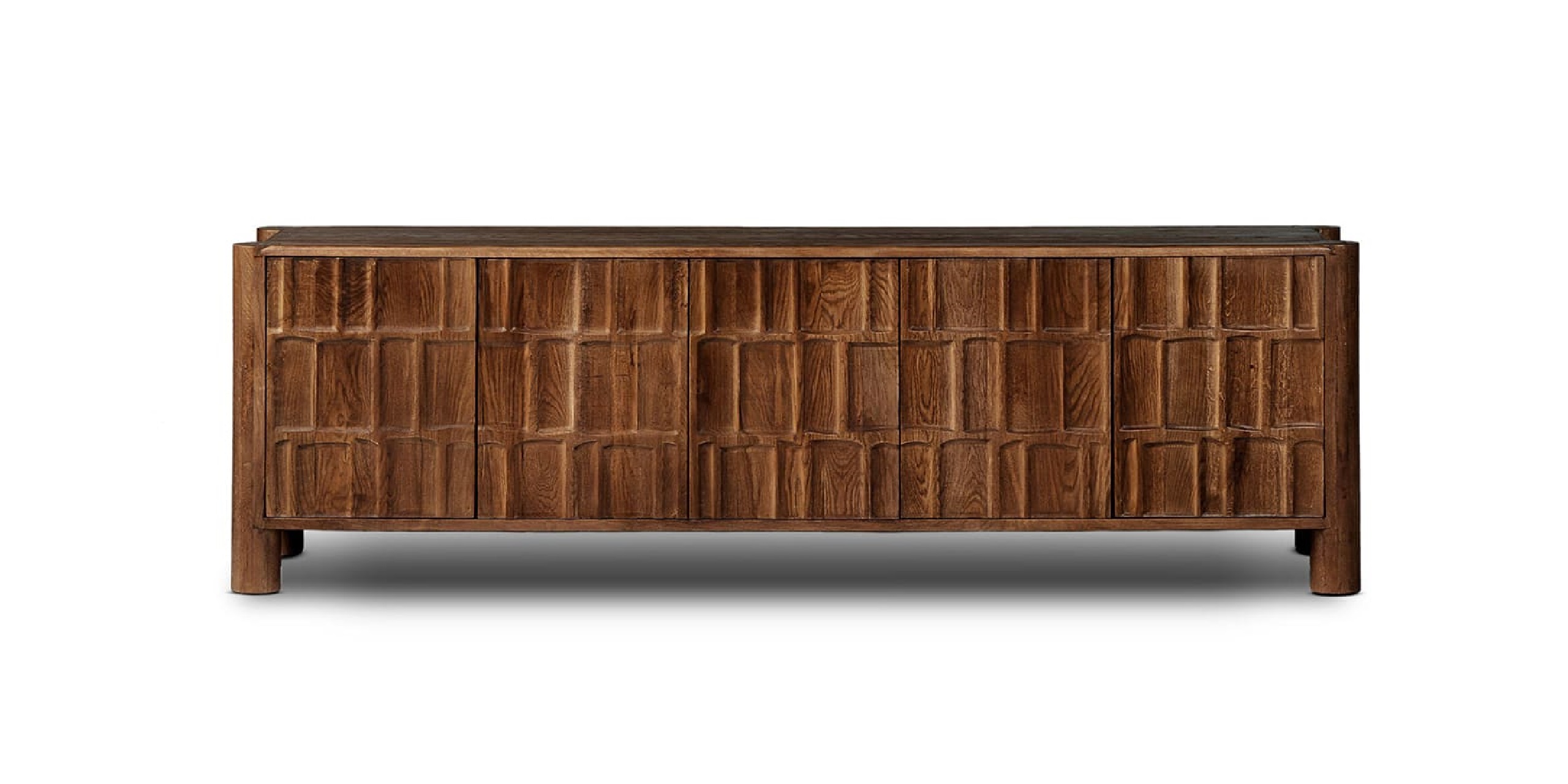 Chic wooden storage unit with geometric design, ideal for contemporary and rustic home decor.