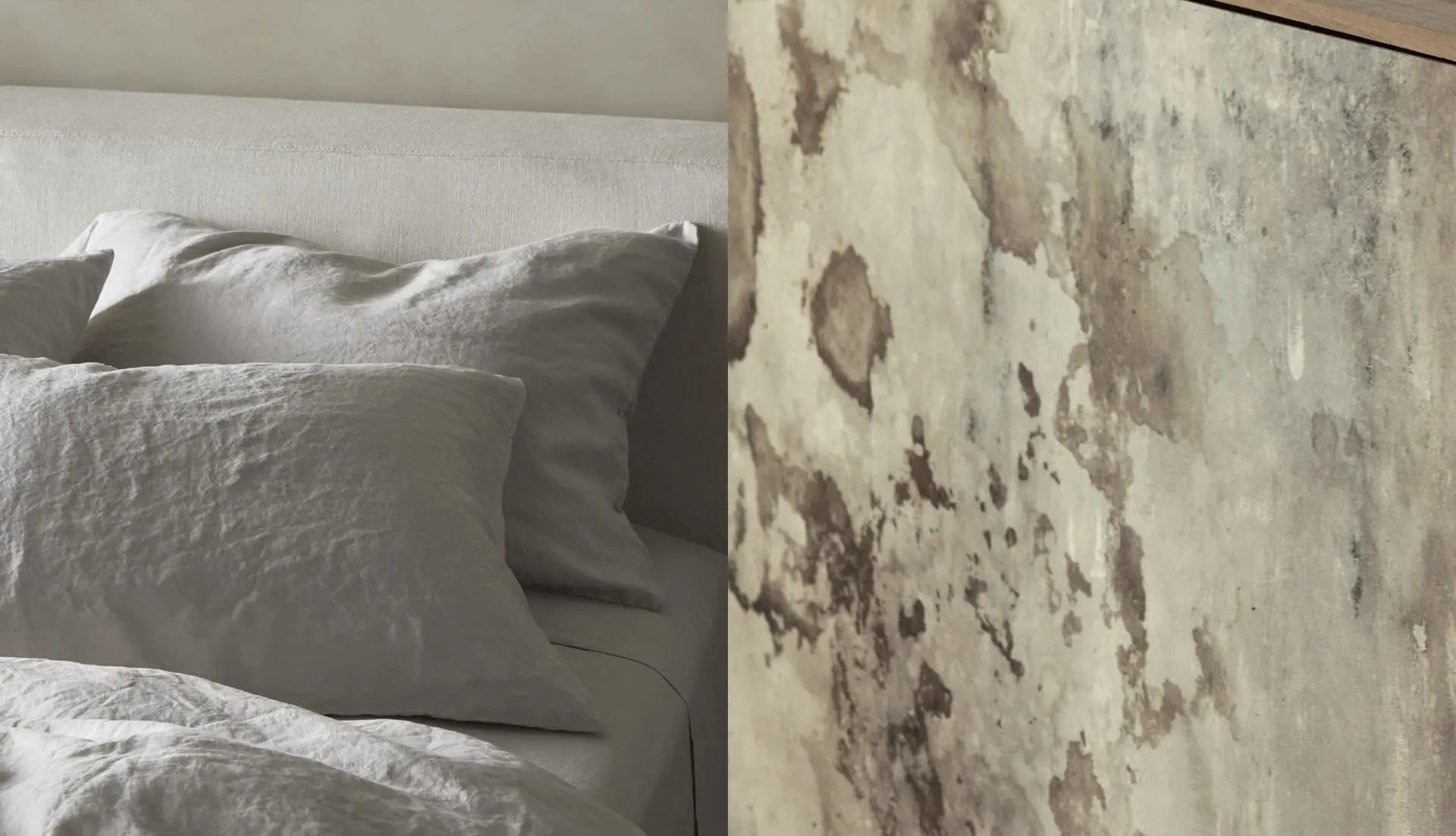 Cozy minimalist bedroom featuring soft linens and a textured wall for a tranquil atmosphere.