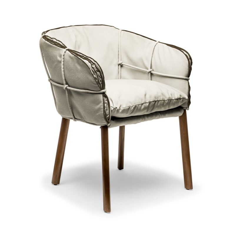 Contemporary armchair with plush upholstery and tapered wooden legs for stylish comfort.