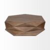Modern hexagonal wood coffee table with geometric design and dual-tier storage.